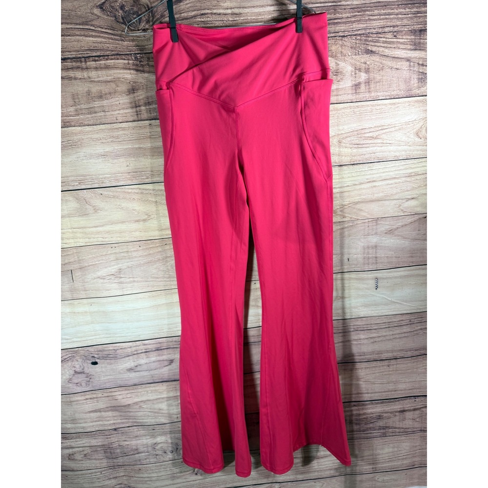Fabletics PureLuxe Pink Crossover Flare Leggings Tall Large Pockets Yoga Pants